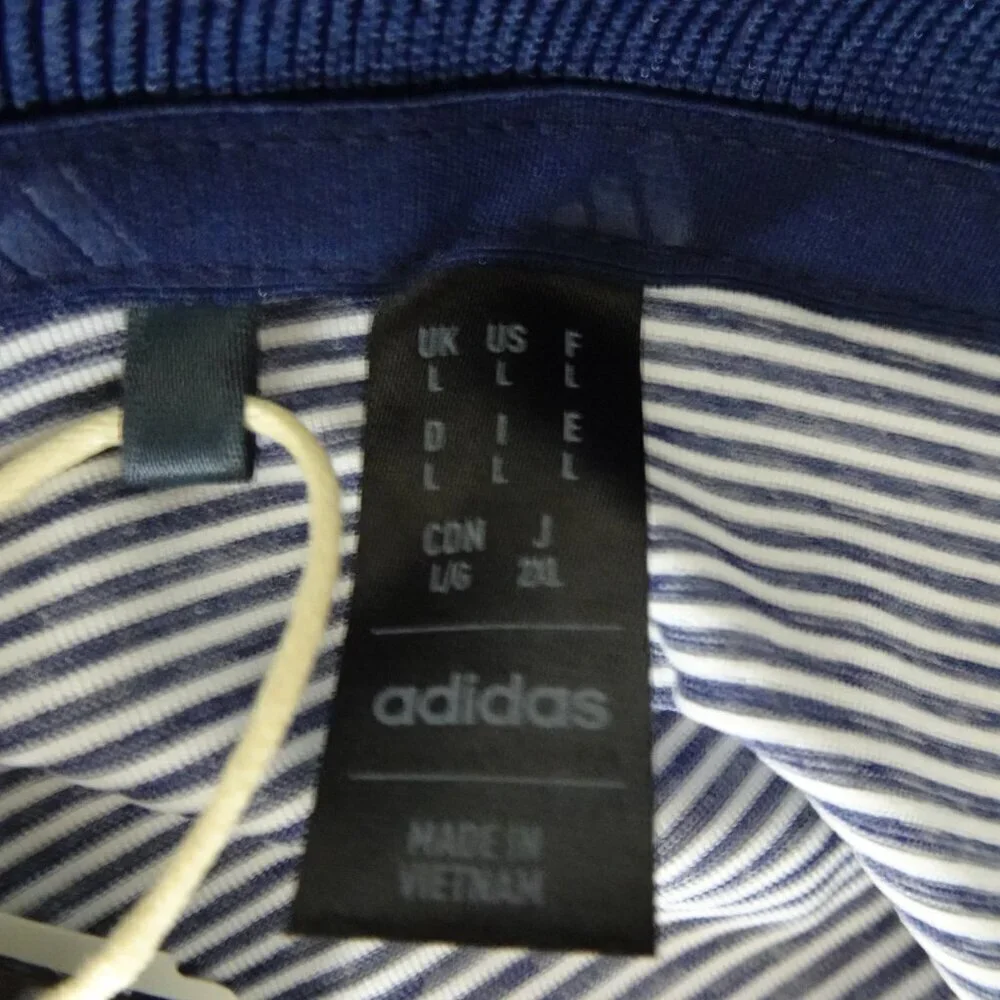 Adidas Polo Shirt Men's Size L Blue Stripe Sun Life Logo Embroidered Golf